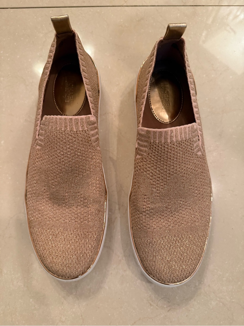 Michael Kors Metallic Knit Slip-On Platform Sneakers Rose Gold Size 8.5
